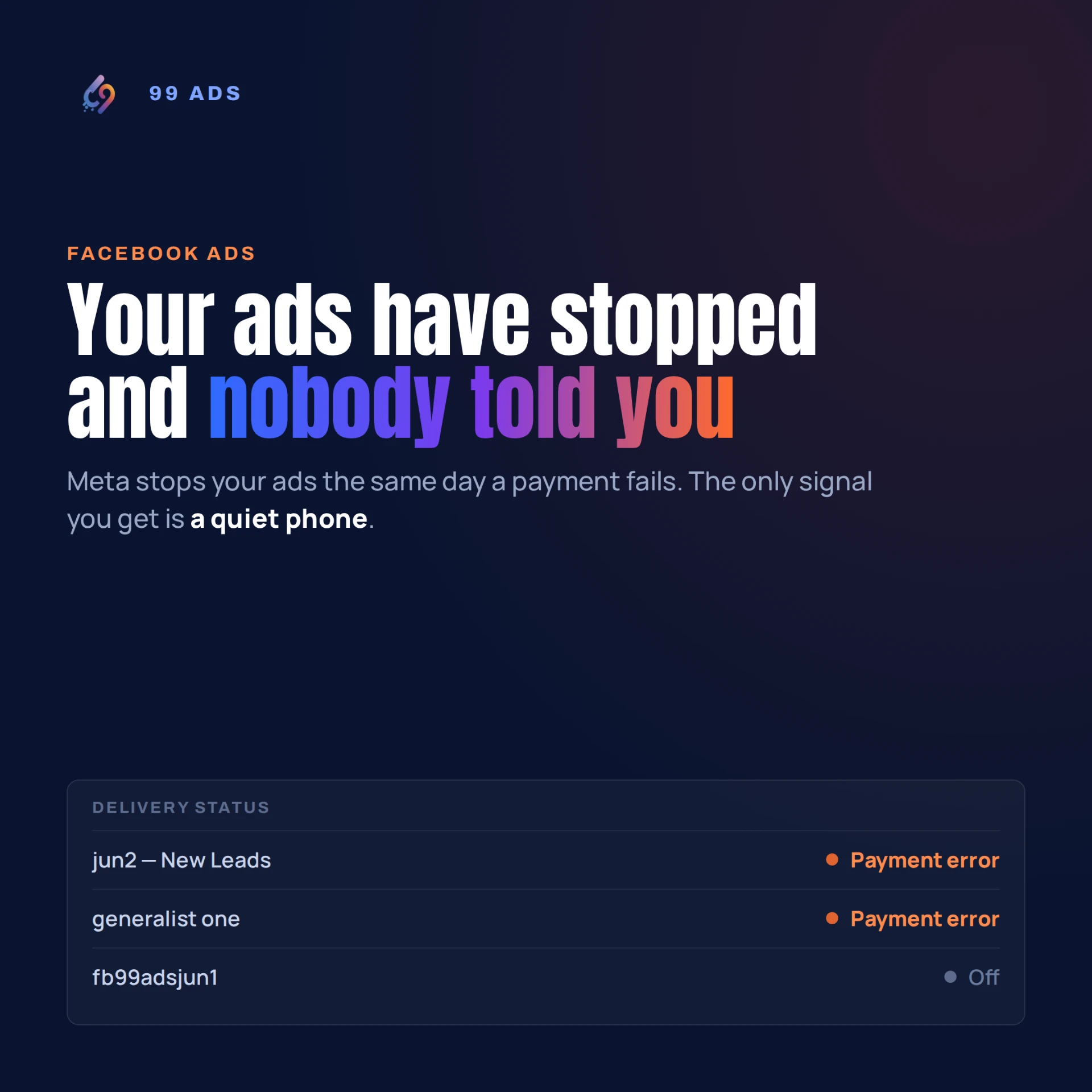 Your Facebook ads have stopped and nobody has told you